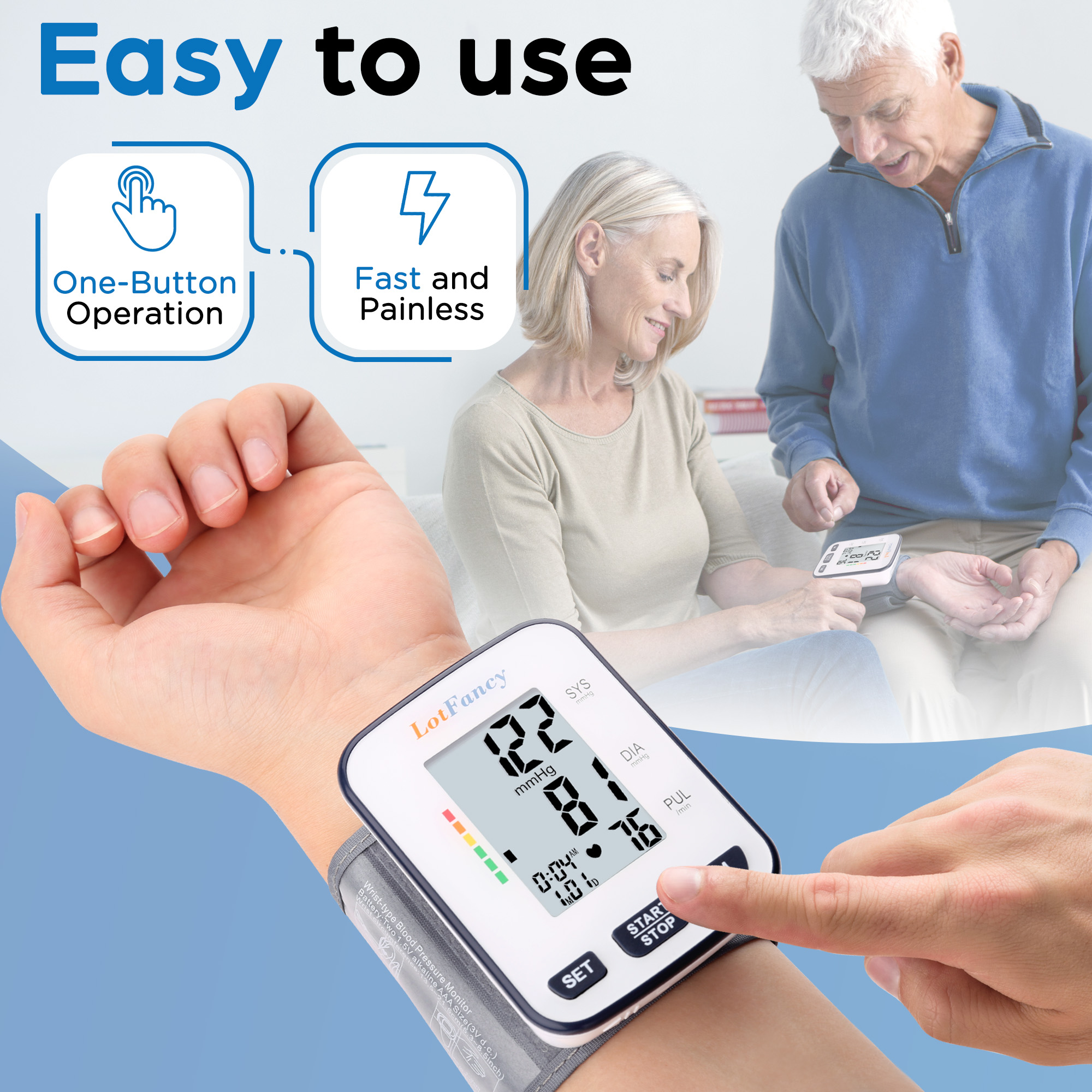 wrist   for home use blood pressure machine adjustable wrist cuff 5 3 8 5 digital bp machine with large lcd display 120 memory with carrying case Product details 4