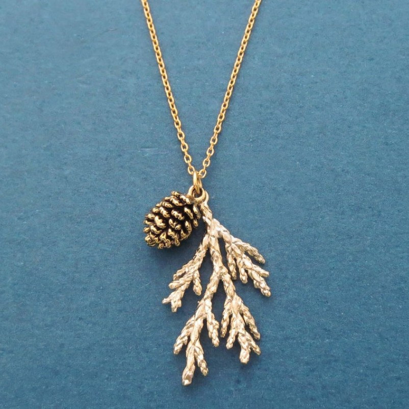 

A Retro Minimalist Pine Tree And Pine Cone Pendant Necklace, Christmas Holiday Gift