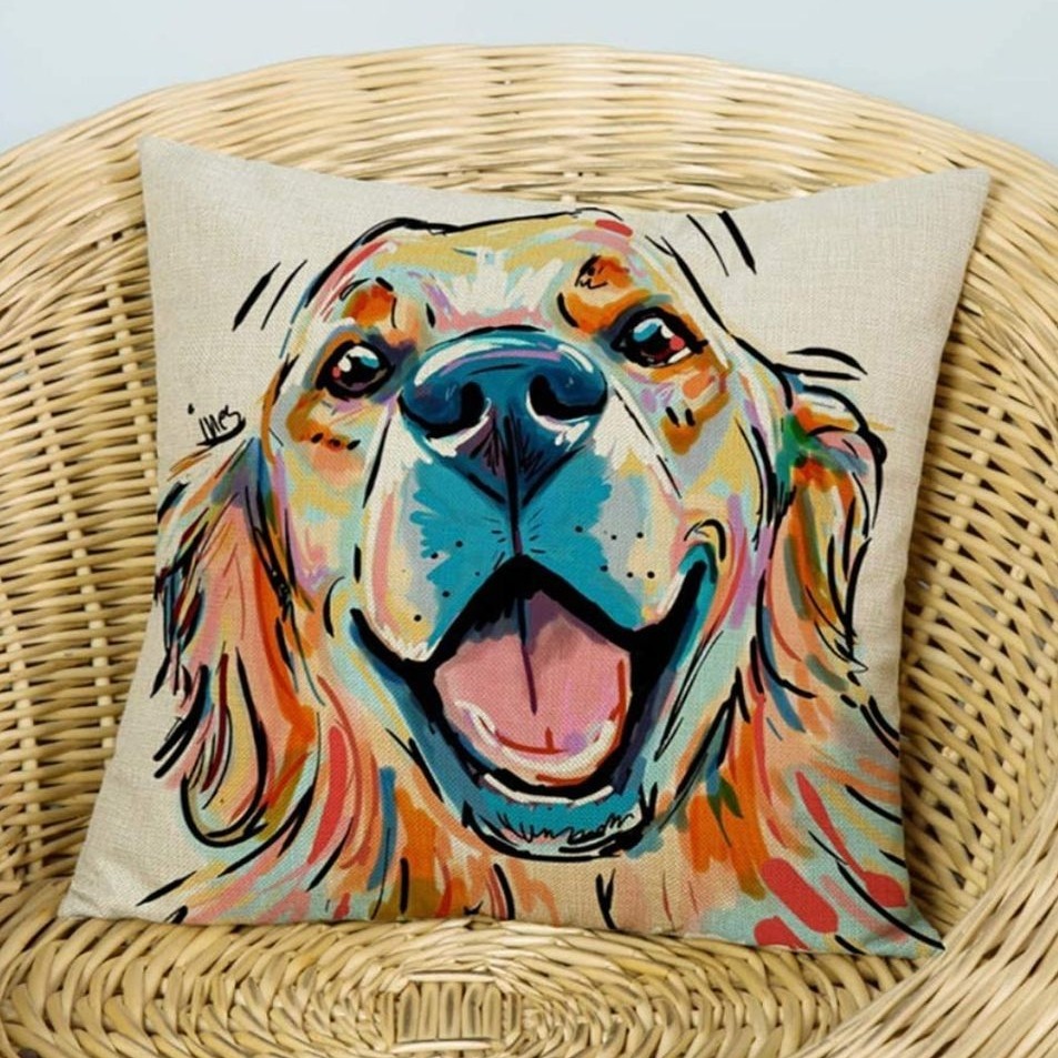 

1pc Cute Pet Golden Retriever Dogthrow Pillow Cover Linen Sofa Decorative Cushion Case For Home Decor (excluding Pillow Core)