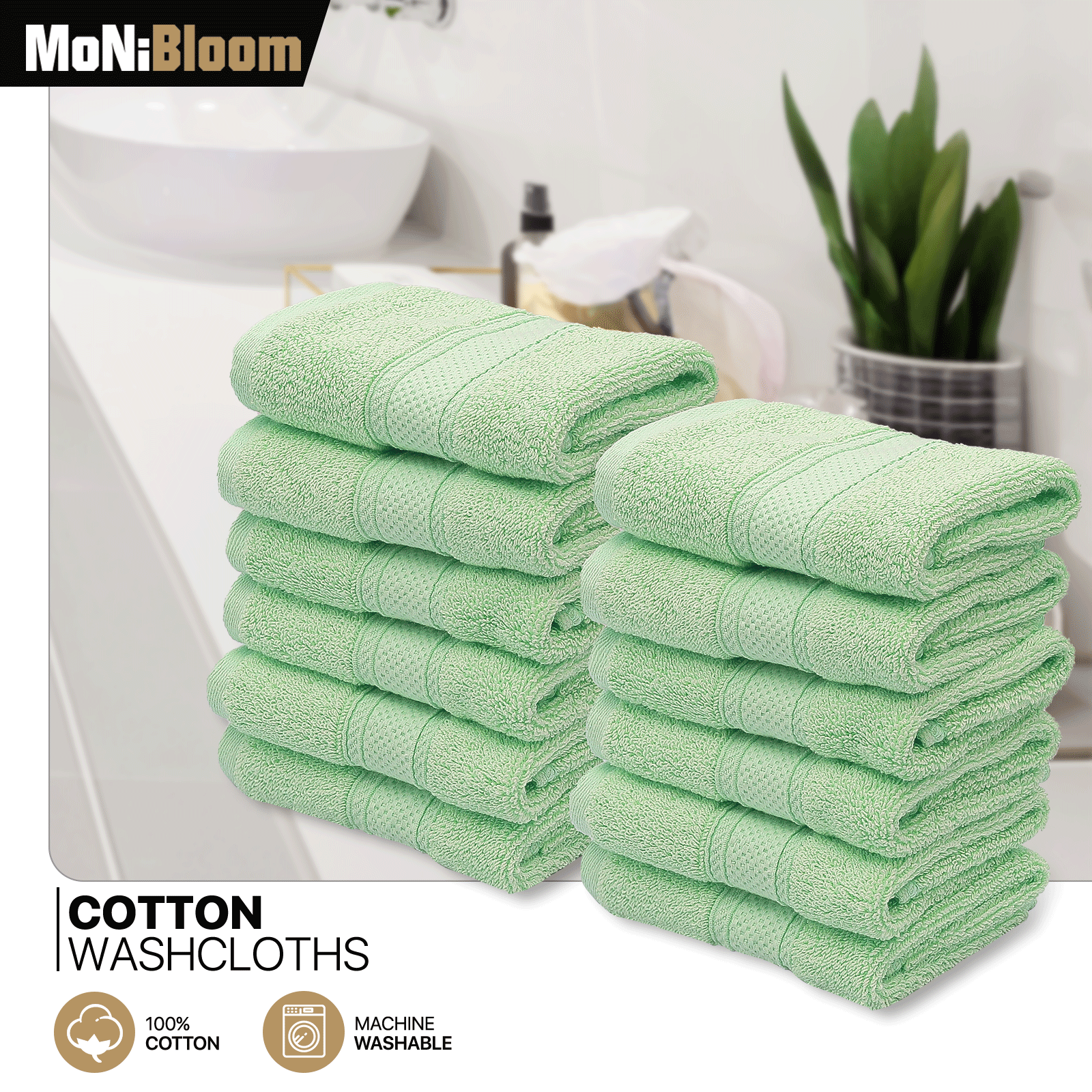 

Monibloom 12-piece 100 Cotton Face Wash Cloth Set For Bathroom Home Hotel Spa Gym Yoga Shower Highly Absorbent Ultra Soft Quick-dry