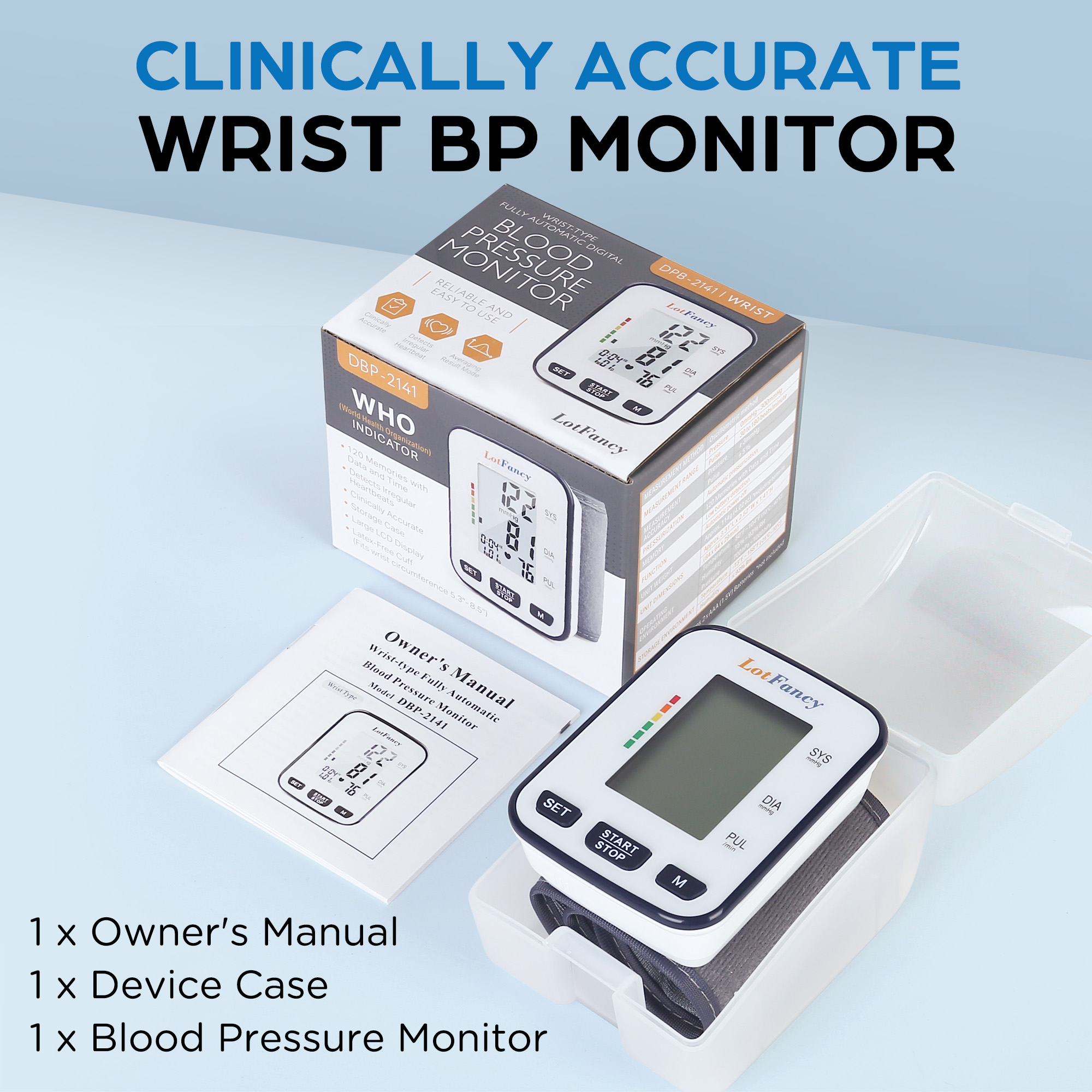 wrist   for home use blood pressure machine adjustable wrist cuff 5 3 8 5 digital bp machine with large lcd display 120 memory with carrying case Product details 6