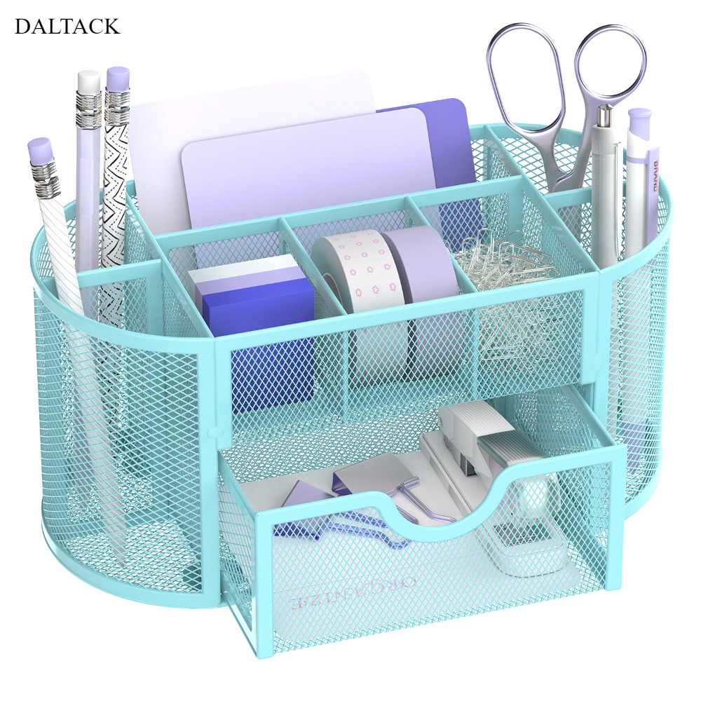 

Daltack Mesh Desk Organizer, Desk Accessory And Organizer With Drawer, Desk Pen Holder With 9 Compartments For Office Supplies, Metal