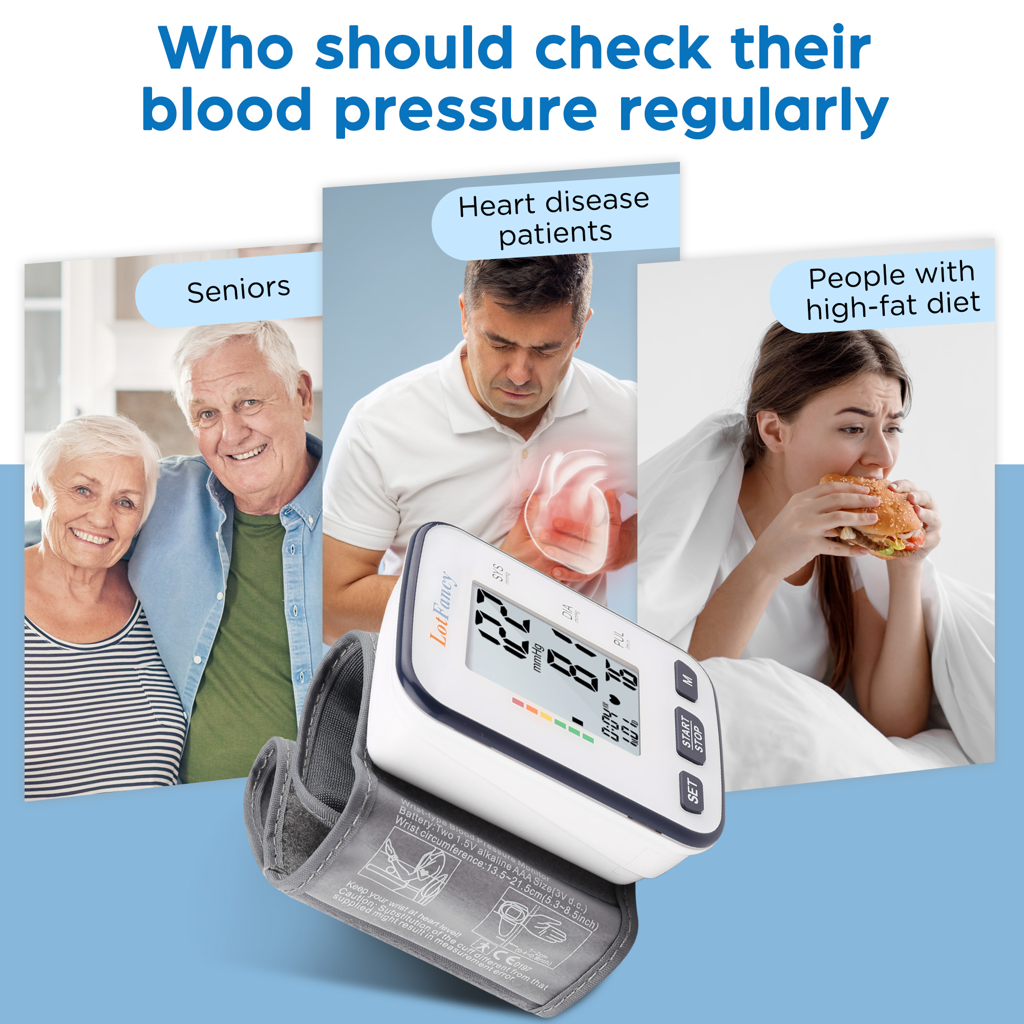 wrist   for home use blood pressure machine adjustable wrist cuff 5 3 8 5 digital bp machine with large lcd display 120 memory with carrying case Product details 5