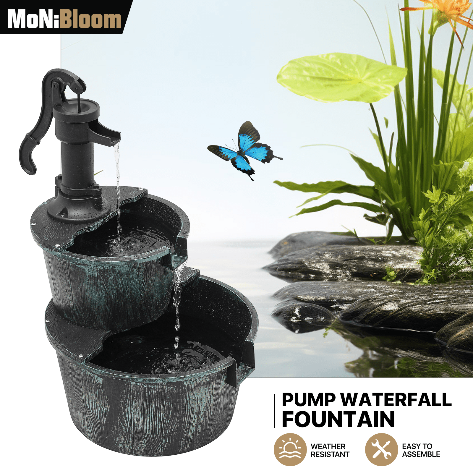 Temu – TEMU Water Fountains, 27″ Tall 2-tier Waterfall Fountain For Patio Garden Backyard Decking, 11l Water Capacity