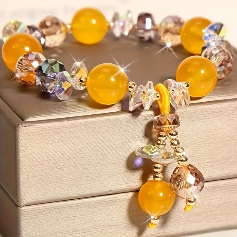 

1pc Yellow Gemstone Bracelet - Exquisite Handmade Design, Elegant Temperament, Perfect Gift For Family, Friends, Lovers - Unique, Simple, Stylish, And Meaningful Accessory