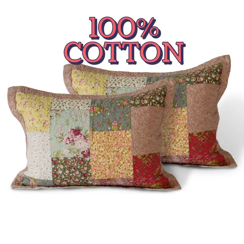 2pcs red hand finished cotton pillow sham set luxuries floral pattern shabby chic country bedding for home cabin rv guestroom and bedroom Product details 0