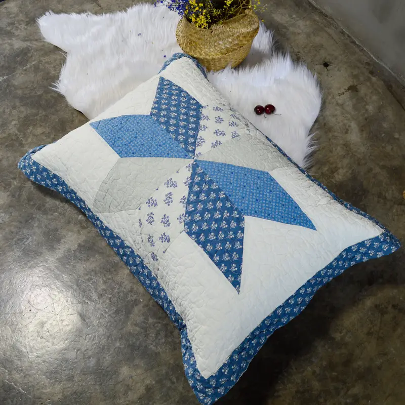 2pcs blue hand finished cotton pillow sham set luxuries floral pattern shabby chic country bedding for home cabin rv guestroom and bedroom Product details 2