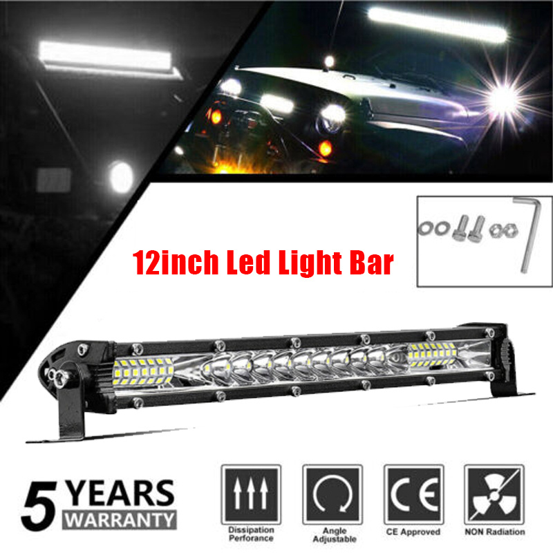 TEMU 12 Inch Slim Led Light Bar For Trucks, 12v 24v 120w 10000lm Double Row Light Bar For Tractor Atv Utv Rv Rzr Snowblower Golf Cart Lawn Mower Automotive