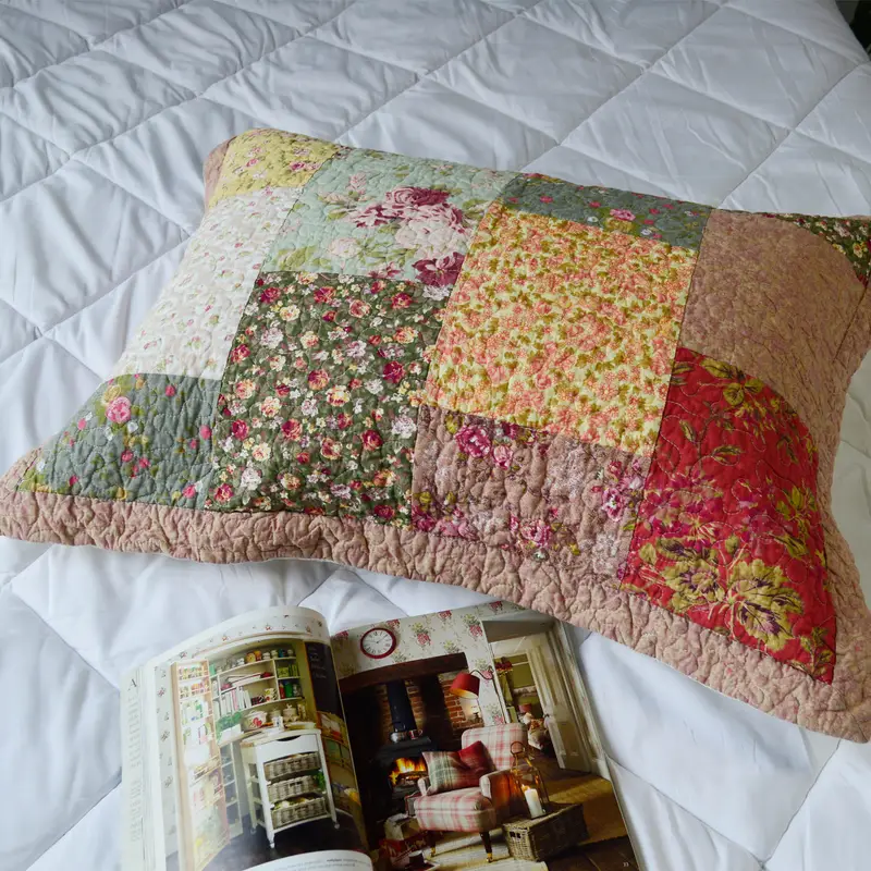 2pcs red hand finished cotton pillow sham set luxuries floral pattern shabby chic country bedding for home cabin rv guestroom and bedroom Product details 2