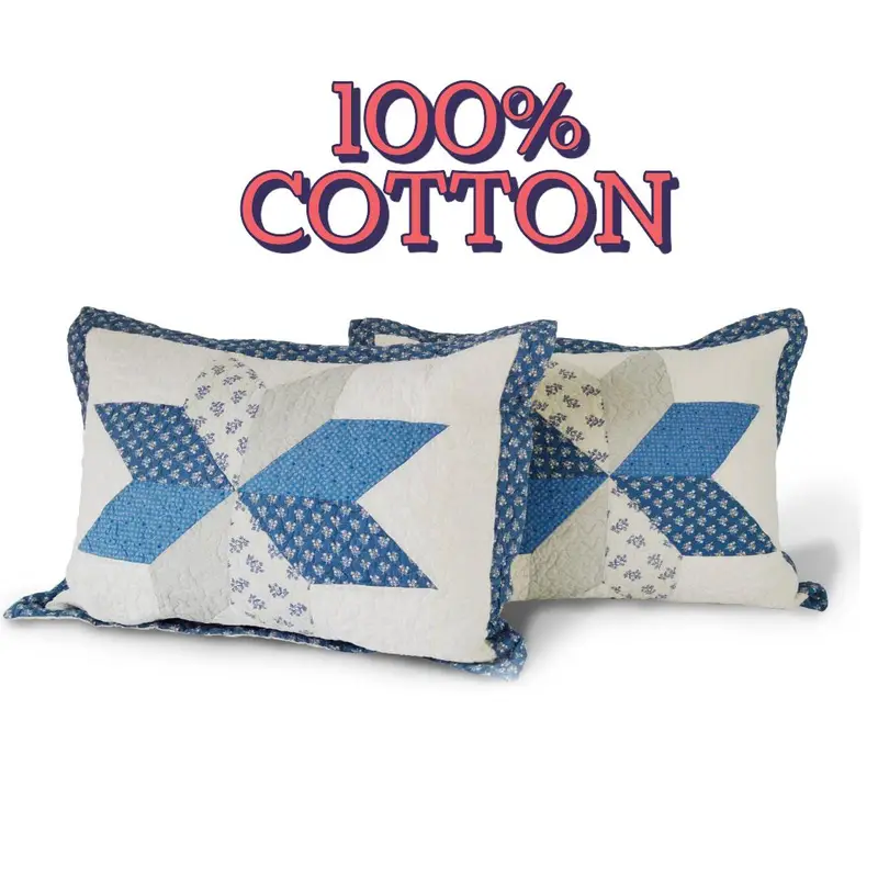 2pcs blue hand finished cotton pillow sham set luxuries floral pattern shabby chic country bedding for home cabin rv guestroom and bedroom Product details 1