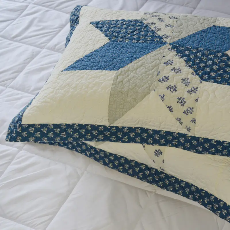 2pcs blue hand finished cotton pillow sham set luxuries floral pattern shabby chic country bedding for home cabin rv guestroom and bedroom Product details 3