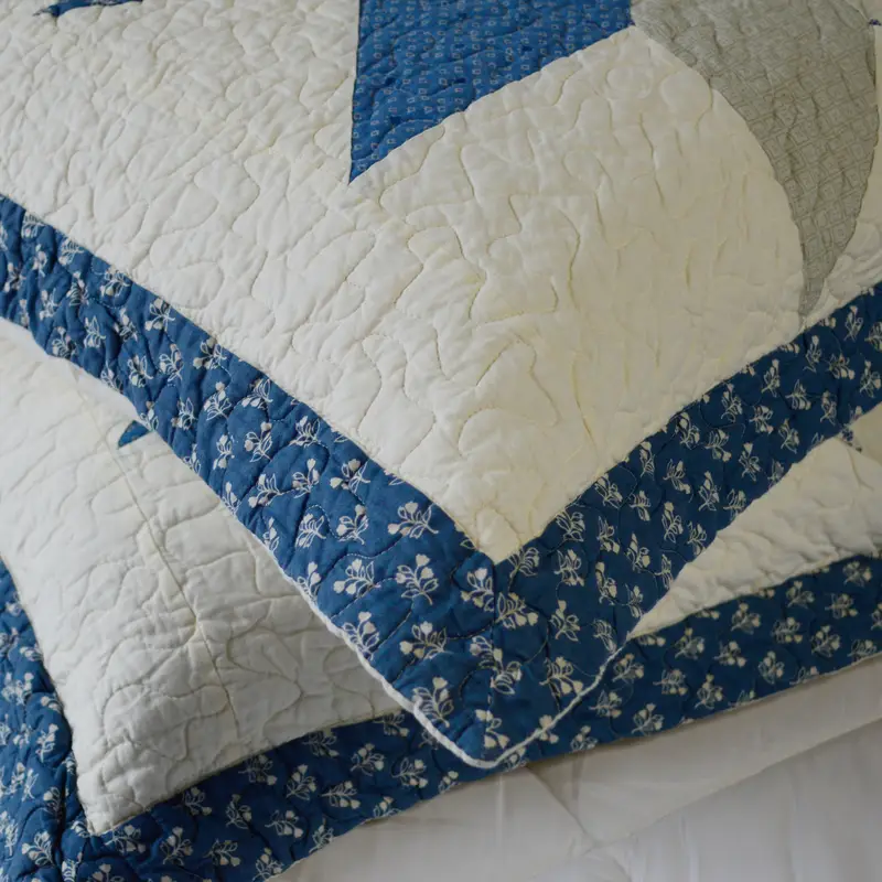 2pcs blue hand finished cotton pillow sham set luxuries floral pattern shabby chic country bedding for home cabin rv guestroom and bedroom Product details 4