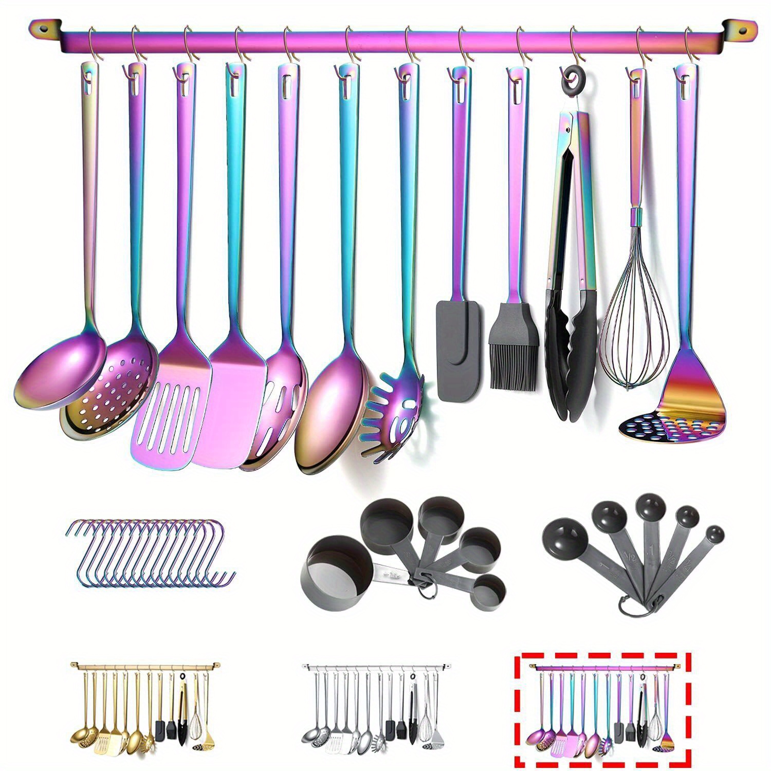 

37 Pcs Stainless Steel Cooking Utensils Set Plating Kitchen Gadgets Tool W. Rack