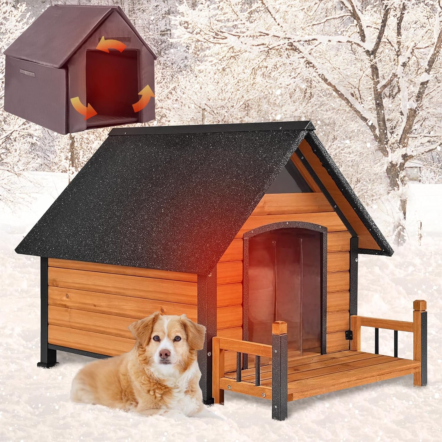 large insulated dog house for winter outdoor dog kennel with anti chewing metal frame for large to extra large dogs brown High quality Affordable Temu