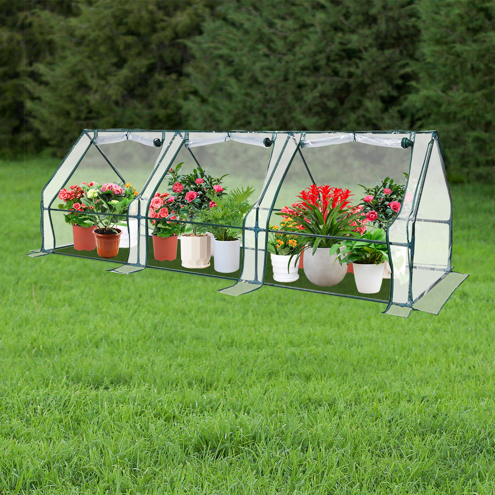 

9 Ft. X 3 Ft. X 3 Ft. Mini Greenhouse With 3 Zipper Doors, Water Resistant Uv Protected For Flowers, Vegetables And - Transparent