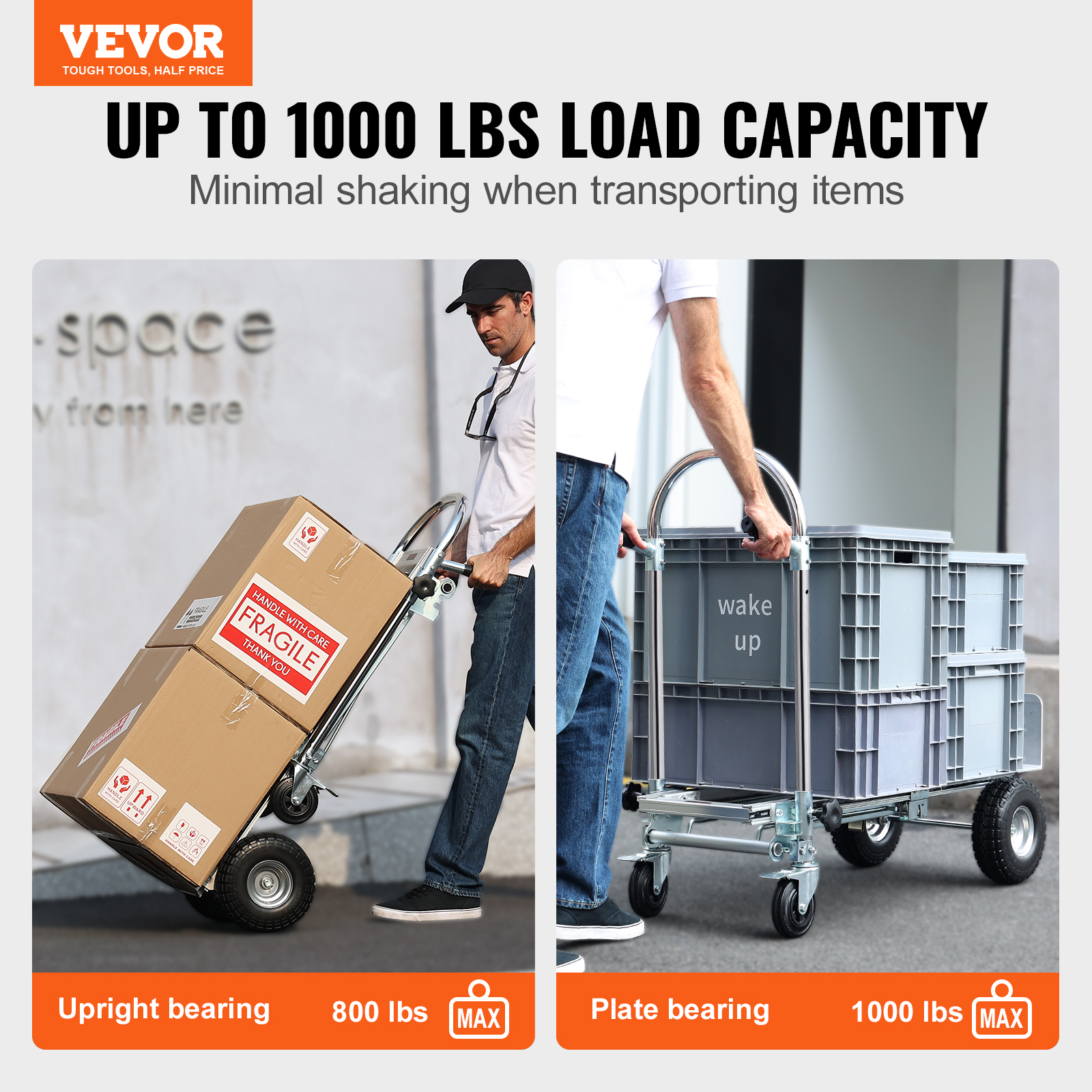 

Vevor Aluminum Folding Hand Truck, 4 In 1 Design 1000 Lbs Capacity, Heavy Duty Industrial Collapsible Cart, With Rubber Wheels For Transport And Warehouse, Supermarket, Garden