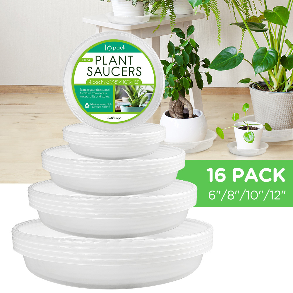 

Plant Saucer, 16 Pack 4 Size (6 Inch, 8 Inch, 10 Inch, 12inch), Thicker Clear Pp Plastic Plant Trays For Pots Indoors Outdoors, Durable Flower Pot Base, To Catch Water