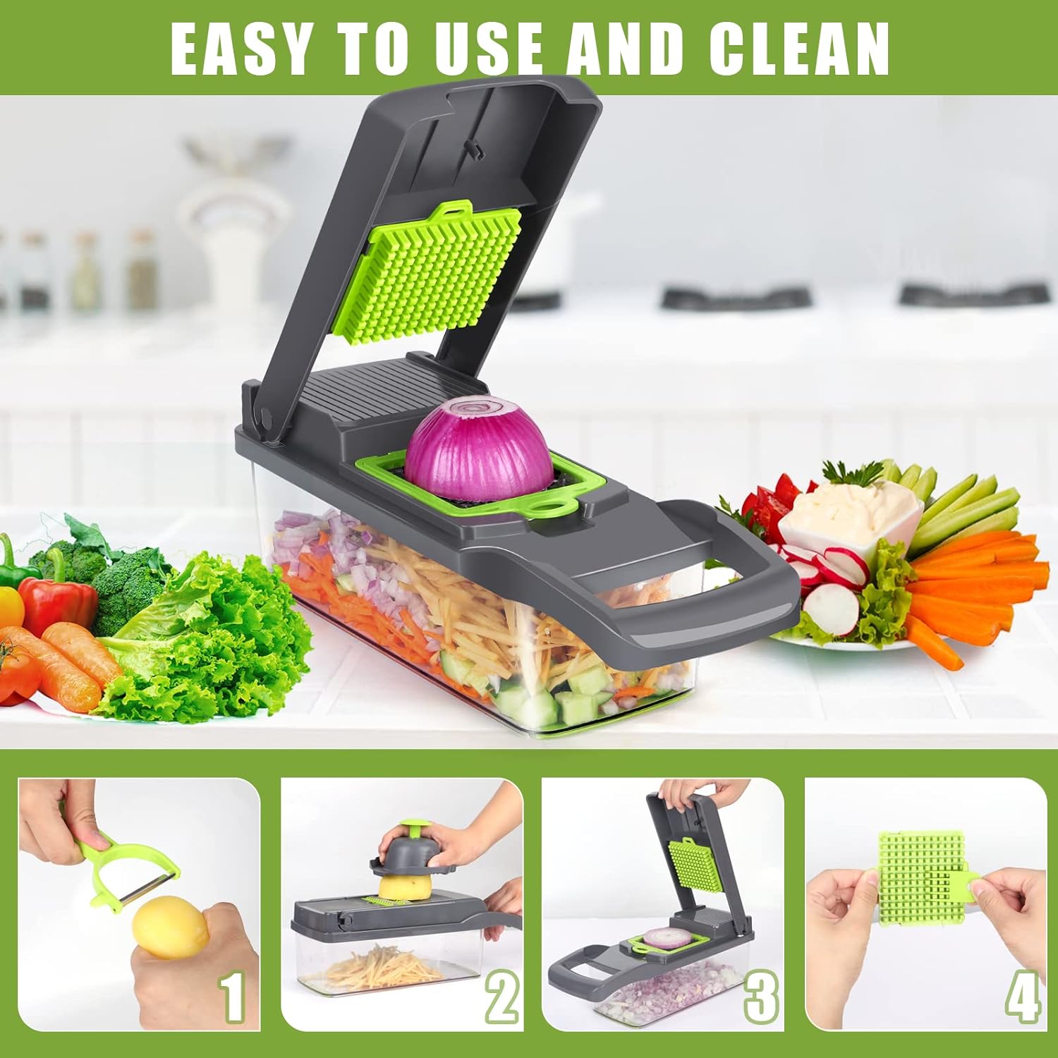 

Vegetable Chopper, Pro Onion Chopper, Multifunctional Food Chopper, Kitchen Vegetable Slicer Dicer Cutter