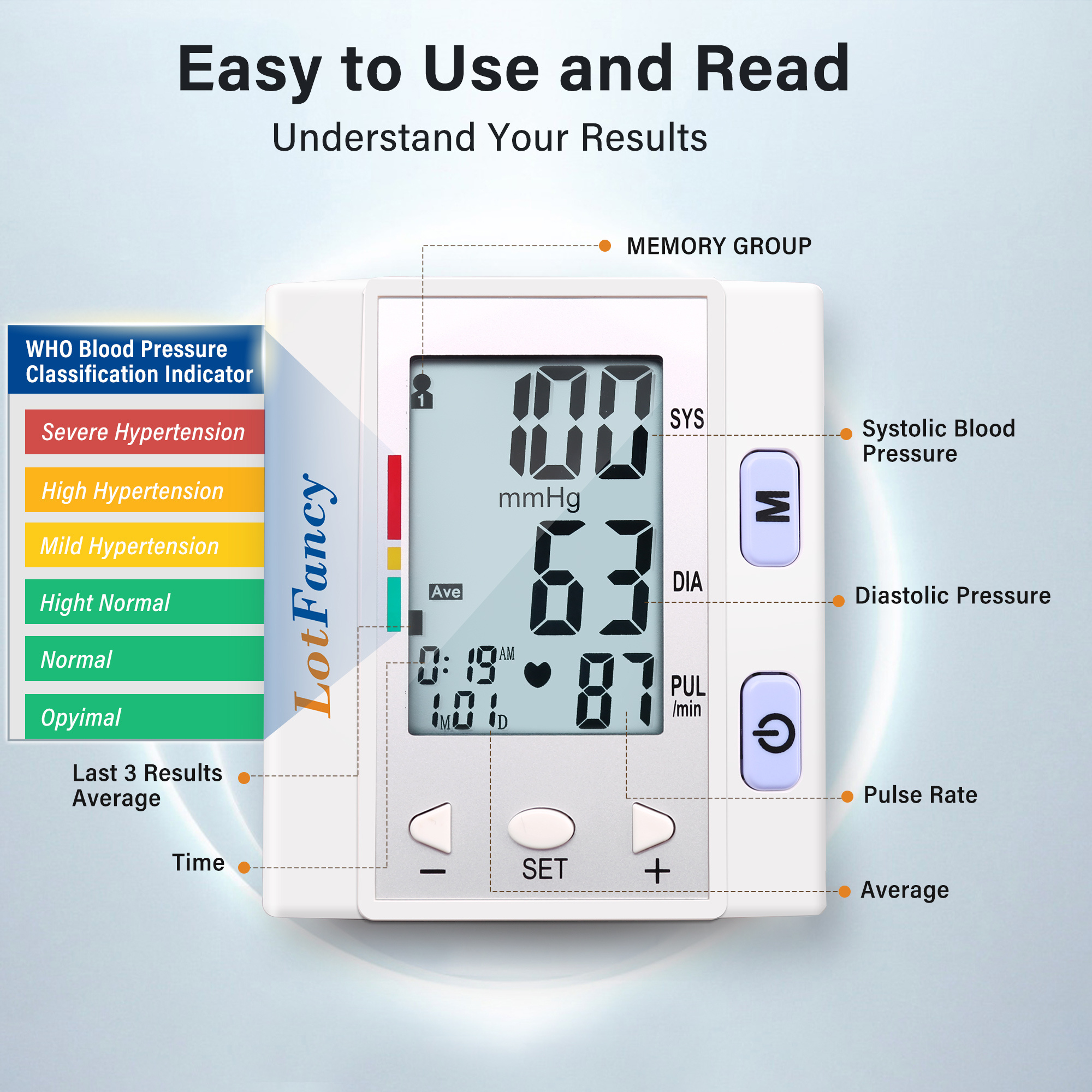 wrist   for home use bp cuff automatic   pressure machine bp monitor 5 3 8 5 4   120 memory with large screen Product details 0