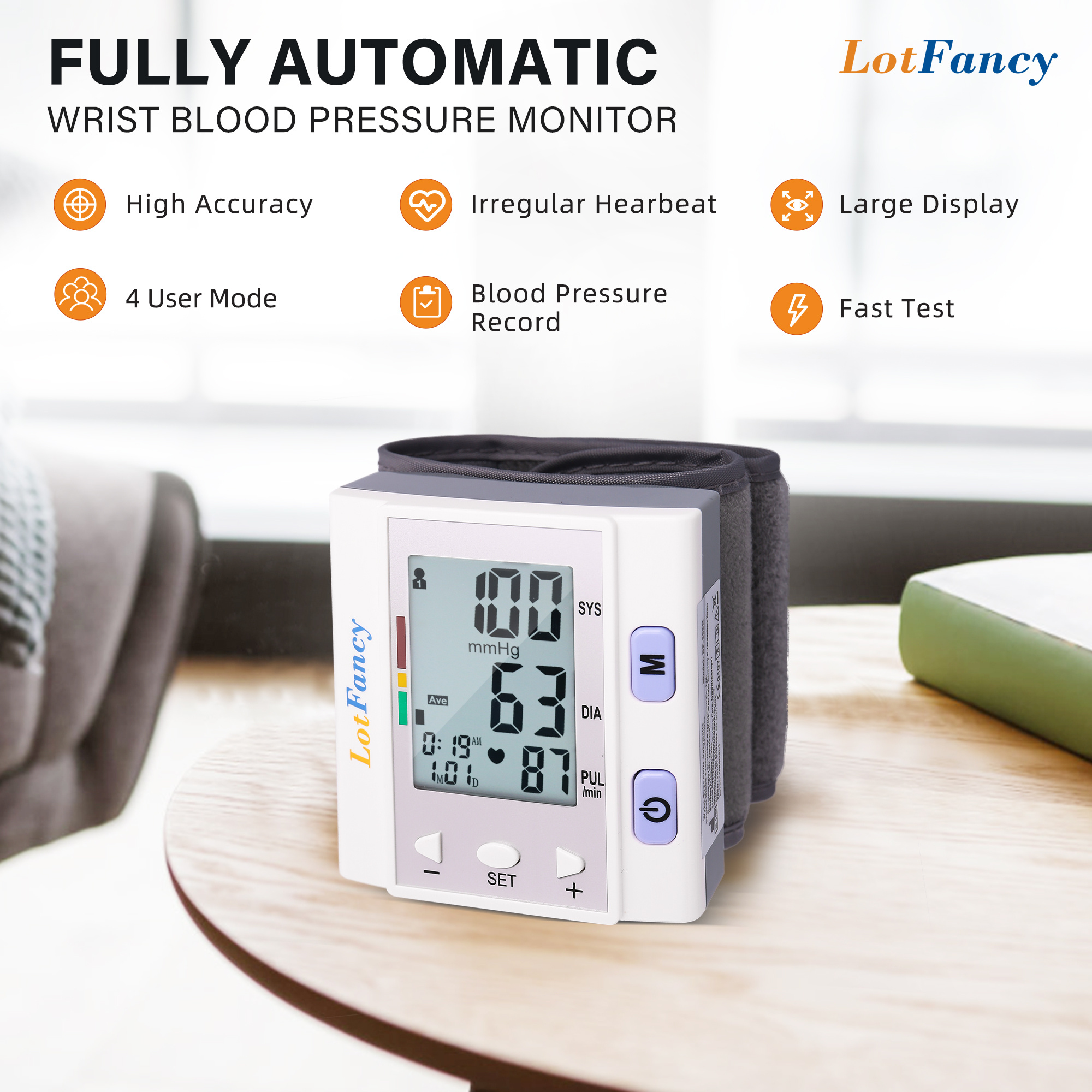 wrist   for home use bp cuff automatic   pressure machine bp monitor 5 3 8 5 4   120 memory with large screen Product details 3