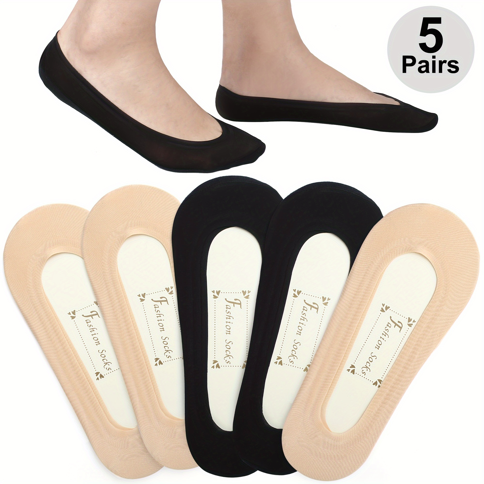 

5 Pairs No Show Socks Liner Socks For Women Hidden Low Cut Socks Non-slip Thin Invisible Socks Solid Color