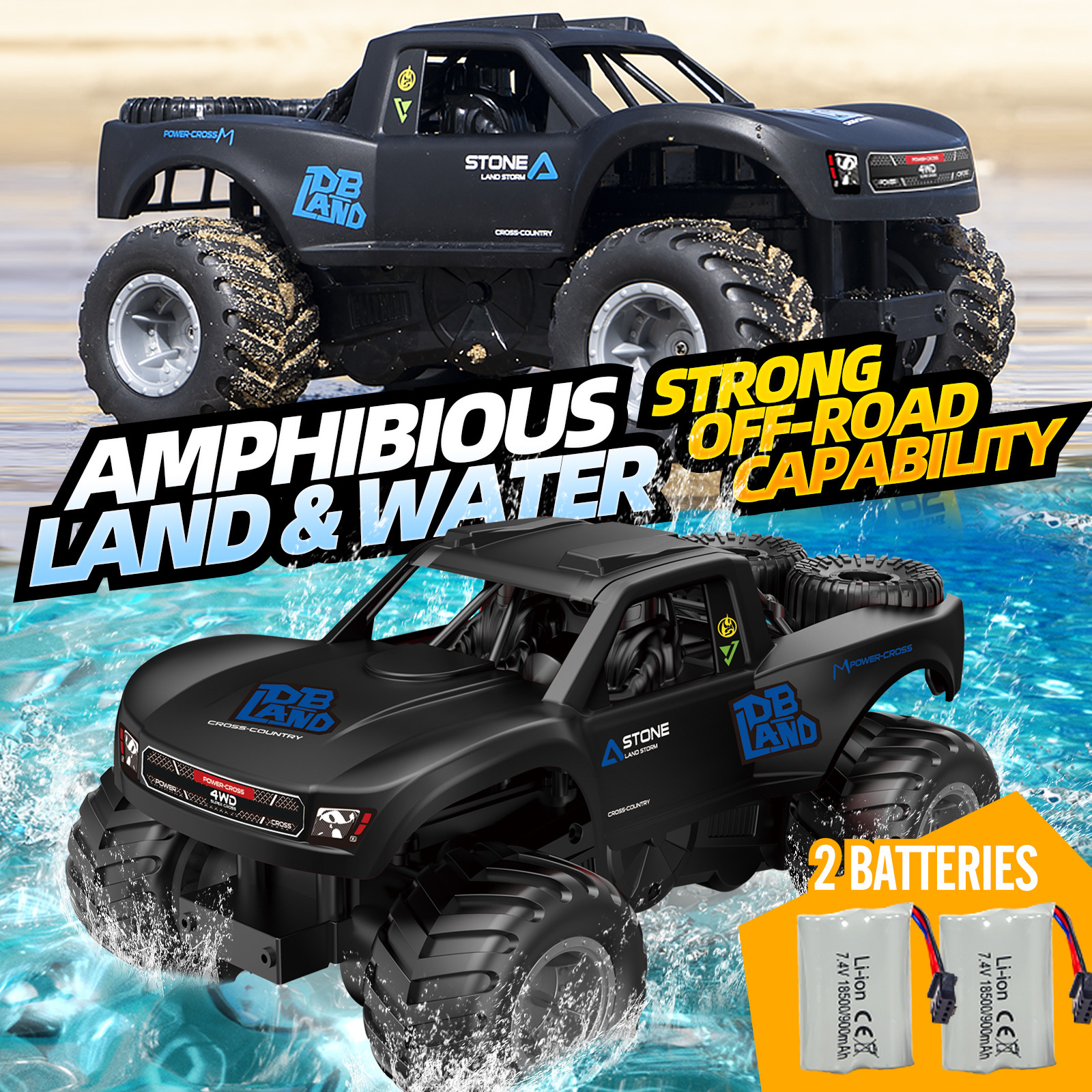 

Rc Trucks 4x4 Offroad Waterproof , 1:16 Amphibious Remote Control Car With 2 Rechargeable Battery,4wd All Terrain Monster Truck Rc Car For Boys 4-7 Gift Present