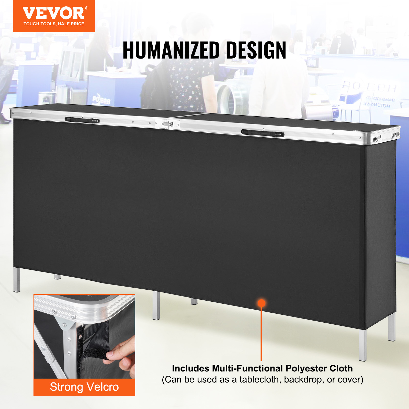 TEMU Vevor Extra Long Folding Portable Bar Tradeshow Podium Table For Indoor, Outdoor, Party, Picnic, Exhibition, Includes Carrying Case, Storage