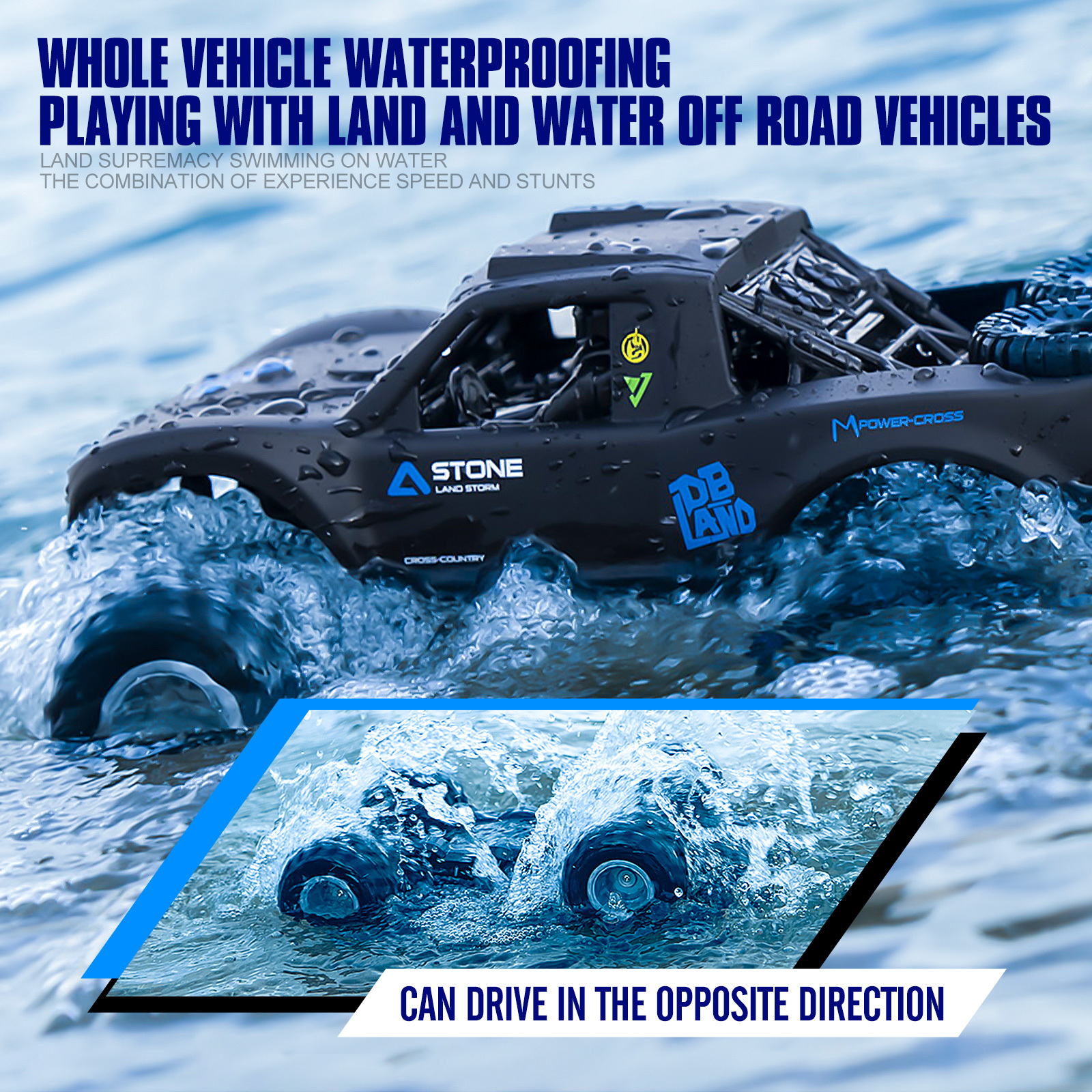 RC Trucks 4x4 Offroad Waterproof 1:16 Amphibious Remote Control Car with 2 Rechargeable Battery 4WD All Terrain Monster Truck RC Car for Boys 4-7 gift present