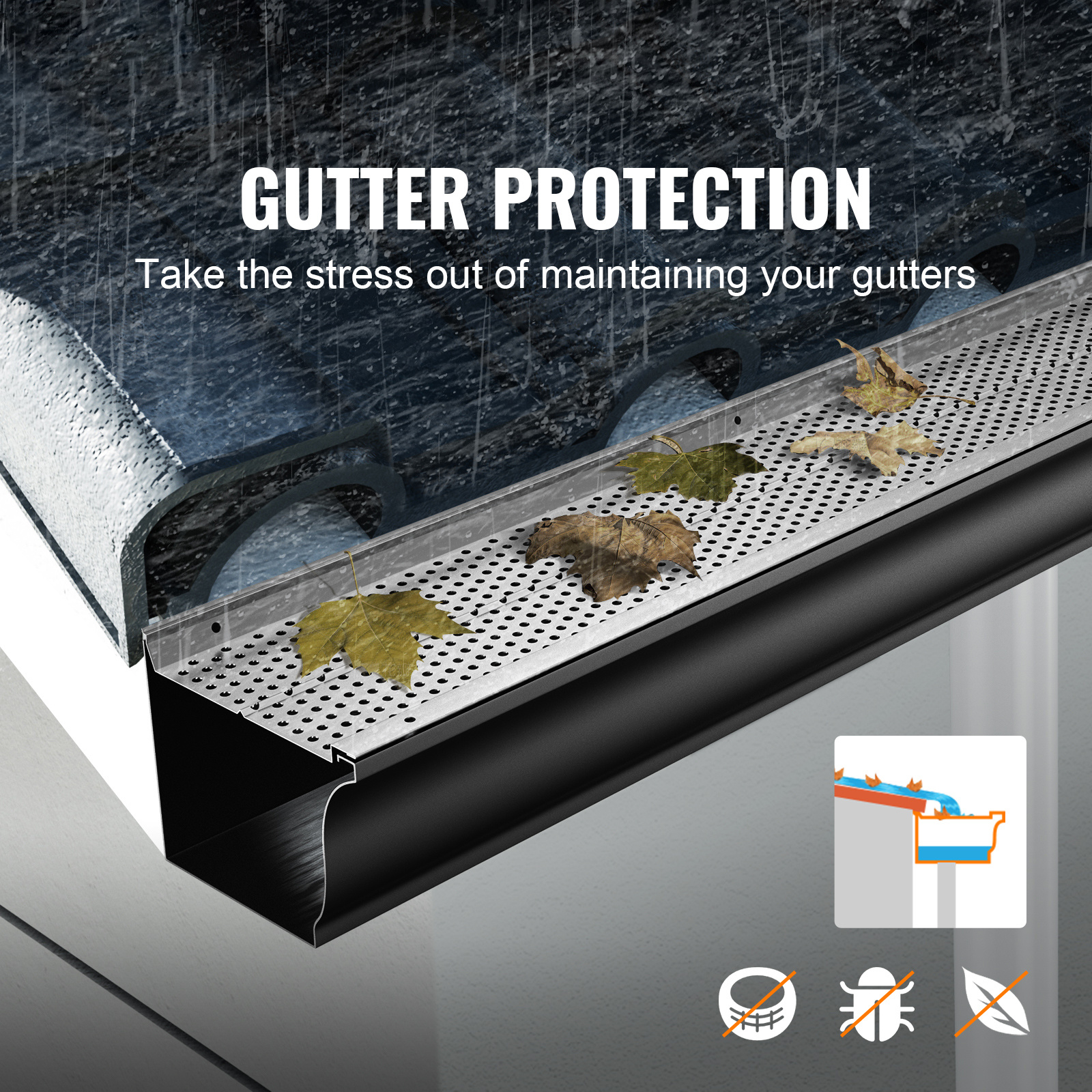 

Vevor Gutter Guard, 5 Inch Width, Aluminum Diy Gutter Cover, 52 Pcs 208 Ft Total Length, 0.157'' Hole Diameter & '' Gutter Guards Fits Any Roof Or Gutter Type