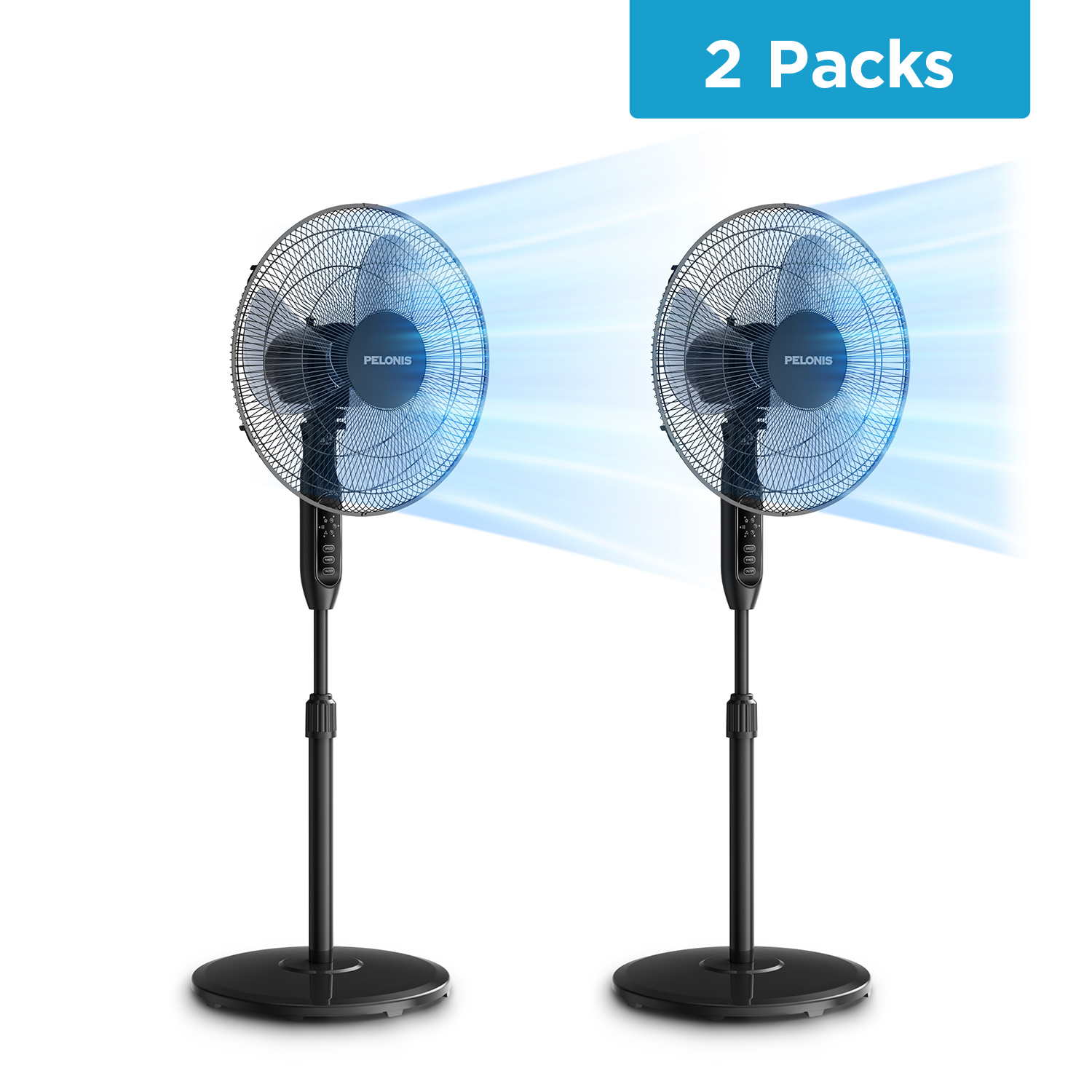

16-inch Pedestal Standing Fan With Remote For Bedroom, Home And Office, 2 Packs, 3 Quiet Speeds, 7h Timer, Height-adjustable
