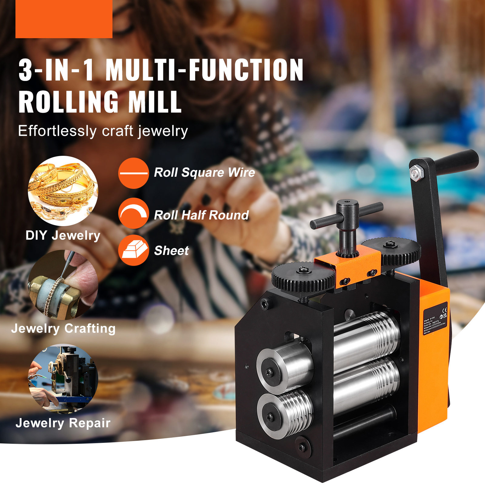TEMU Vevor Rolling Mill, 2.95"/75 Mm Jewelry Rolling Mill Machine, 1: 2 Gear Ratio, 3-in-1 Rolling Mill, -6.5mm Press Thickness For Metal Jewelry