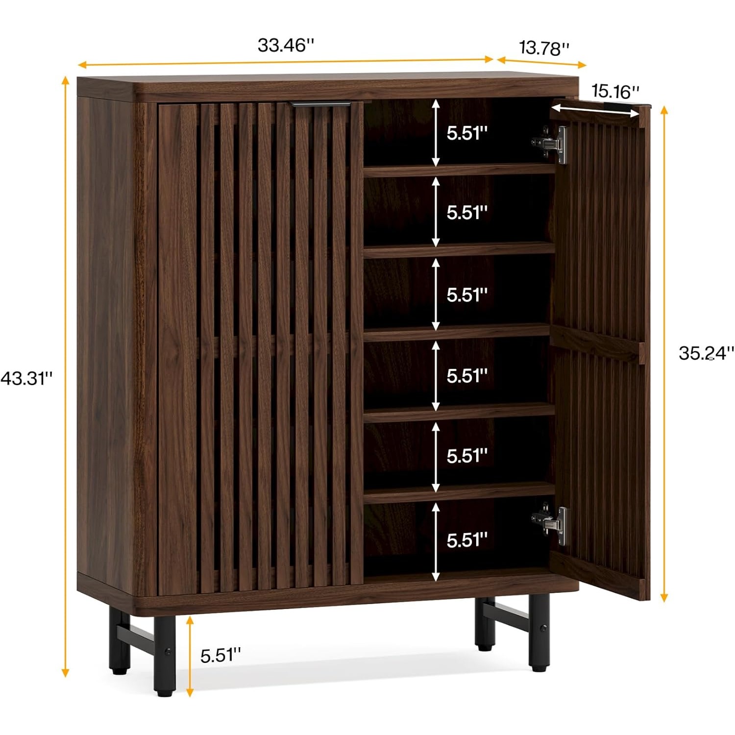 Wooden 6-tier Shoe Cabinet With Louvered Doors, Largeshoe Storage Cabinet With Adjustable ...