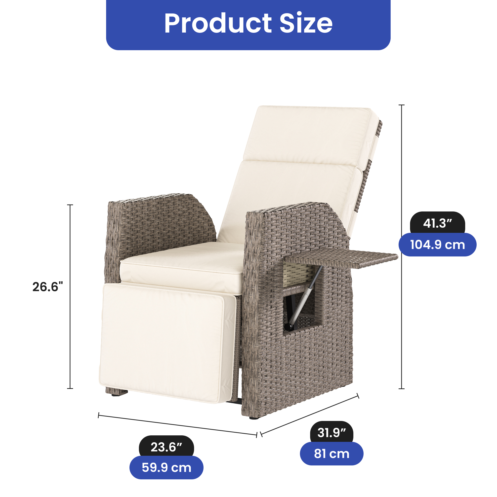 outdoor recliner chair set of 2, patio wicker lounge chair with ...