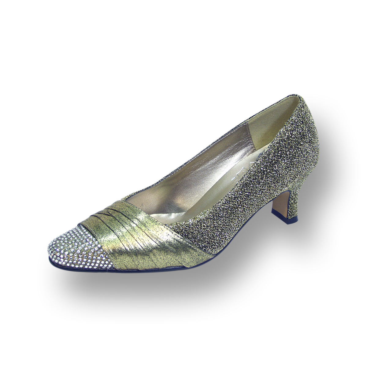 Floral Dolly (DP754) Women's Wide Width Rhinestone Toe Cap Glittery Metallic Pumps New w/o BOX.