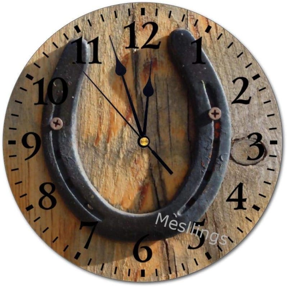 

Wall Clockscute Western Rustic Good Luck Horse Horseshoe Printed Round Wall Clock, Wall Decor Clocks For Kitchen, Office, Retro Hanging Clock, Home Decor Accessories, Friendship Gift Best Friend Gift