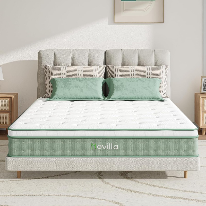 Novilla Mattress, Hybrid Mattress with Knitted Cover, Gel Memory Foam with High High Resilience Foam, Medium Firm Mattress