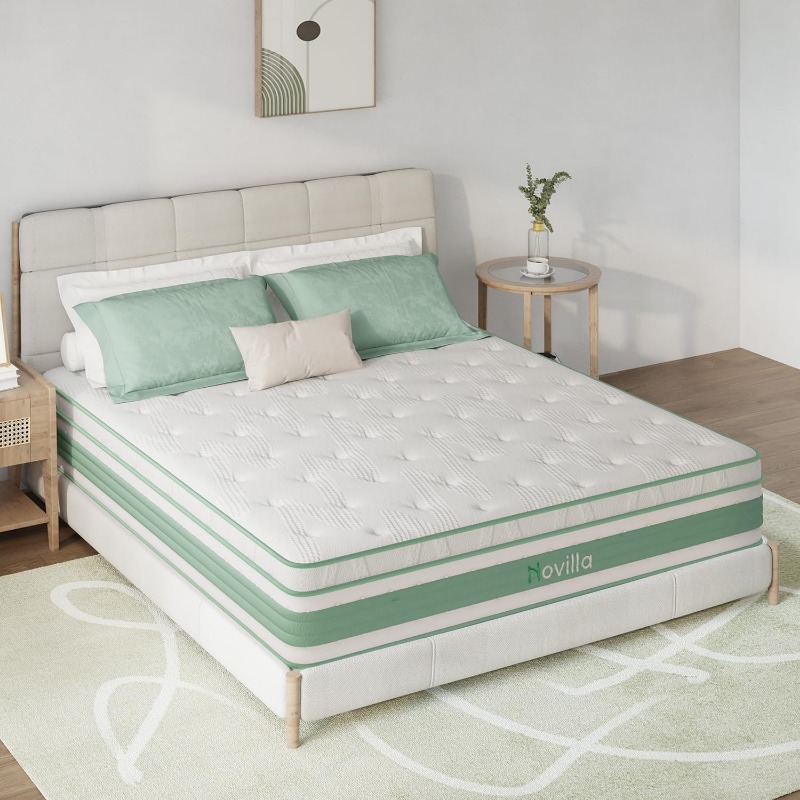 Novilla Mattress, Hybrid Mattress with Knitted Cover, Gel Memory Foam with High High Resilience Foam, Medium Firm Mattress