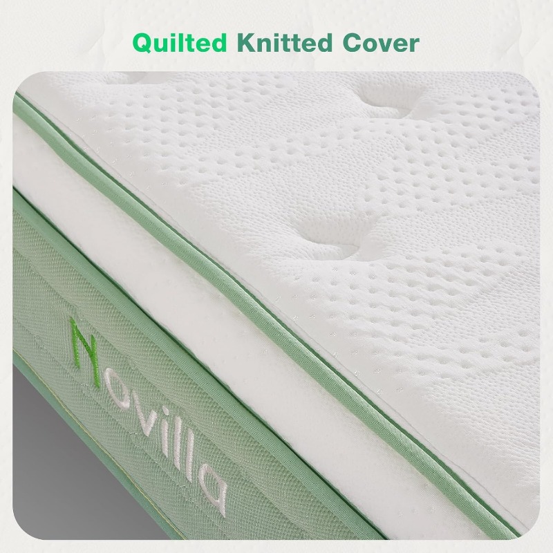 Novilla Mattress, Hybrid Mattress with Knitted Cover, Gel Memory Foam with High High Resilience Foam, Medium Firm Mattress