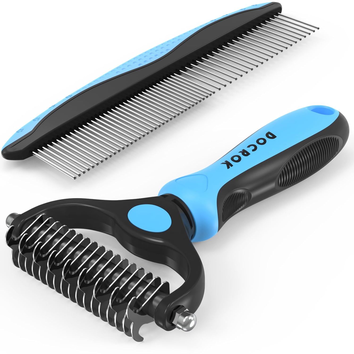 

Pet Grooming Brush And Metal Comb Combo, Cat Brush Dog Brush For Shedding, Undercoat Rake For Dogs Grooming, Dematting Deshedding Brush Dogs Shedding Tool For Long Haired Pets, Blue