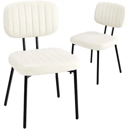 Set Of 4 Brown Leather Dining Chairs - Armless Contemporary Style, Padded Seat, Wood Frame, 36" Height