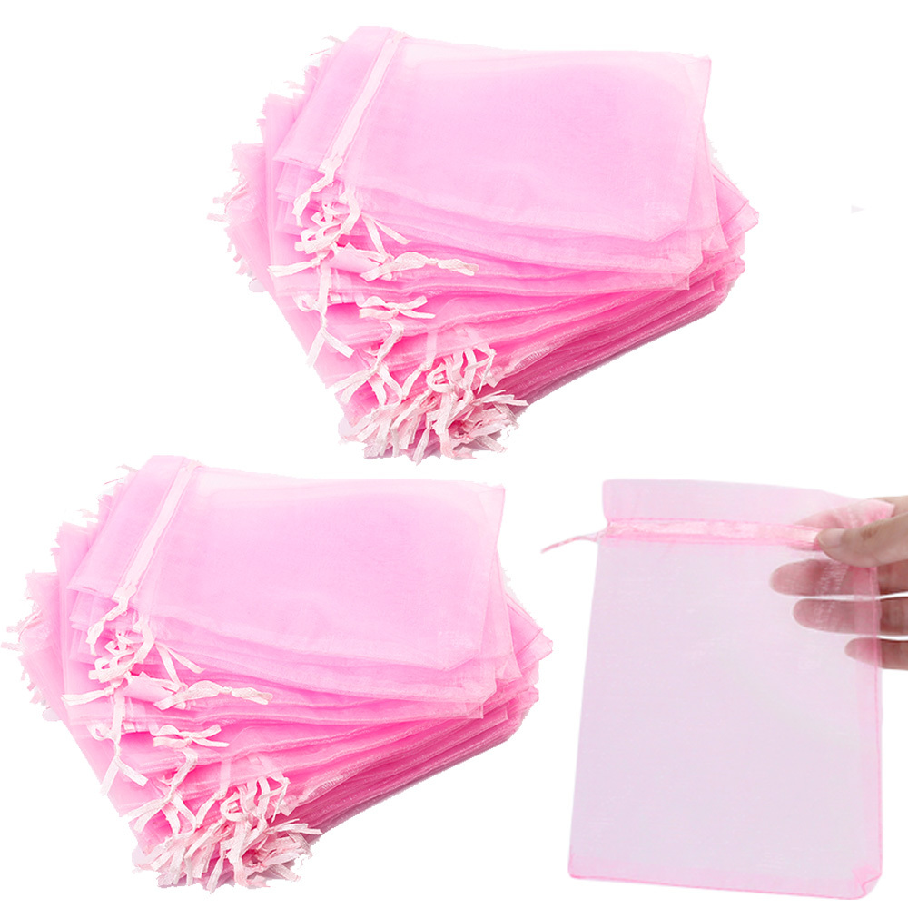 

100pcs Sheer Organza Bags Pink Wedding Favor Bags With Drawstring 5x7 Inch Jewelry Gift Bags For Party Festival Makeup