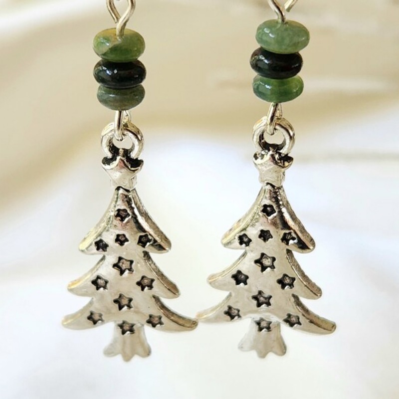 

2pcs Exquisite Christmas Tree Synthetic Stone Personalised Fashion Copper Antique Silvery Earrings Dangling Women Daily Party Christmas Gift