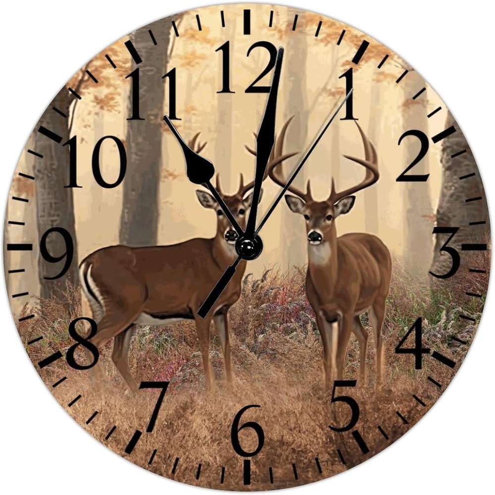 

Deer Pvc Wall Clock Deer Hunting Large Wall Clock 10in Silent Non-ticking Battery Operated Unique Numeral Clocks Decorative For Bathroom Outdoor Indoor Office Home, Gift For Her Gift Idea Couple