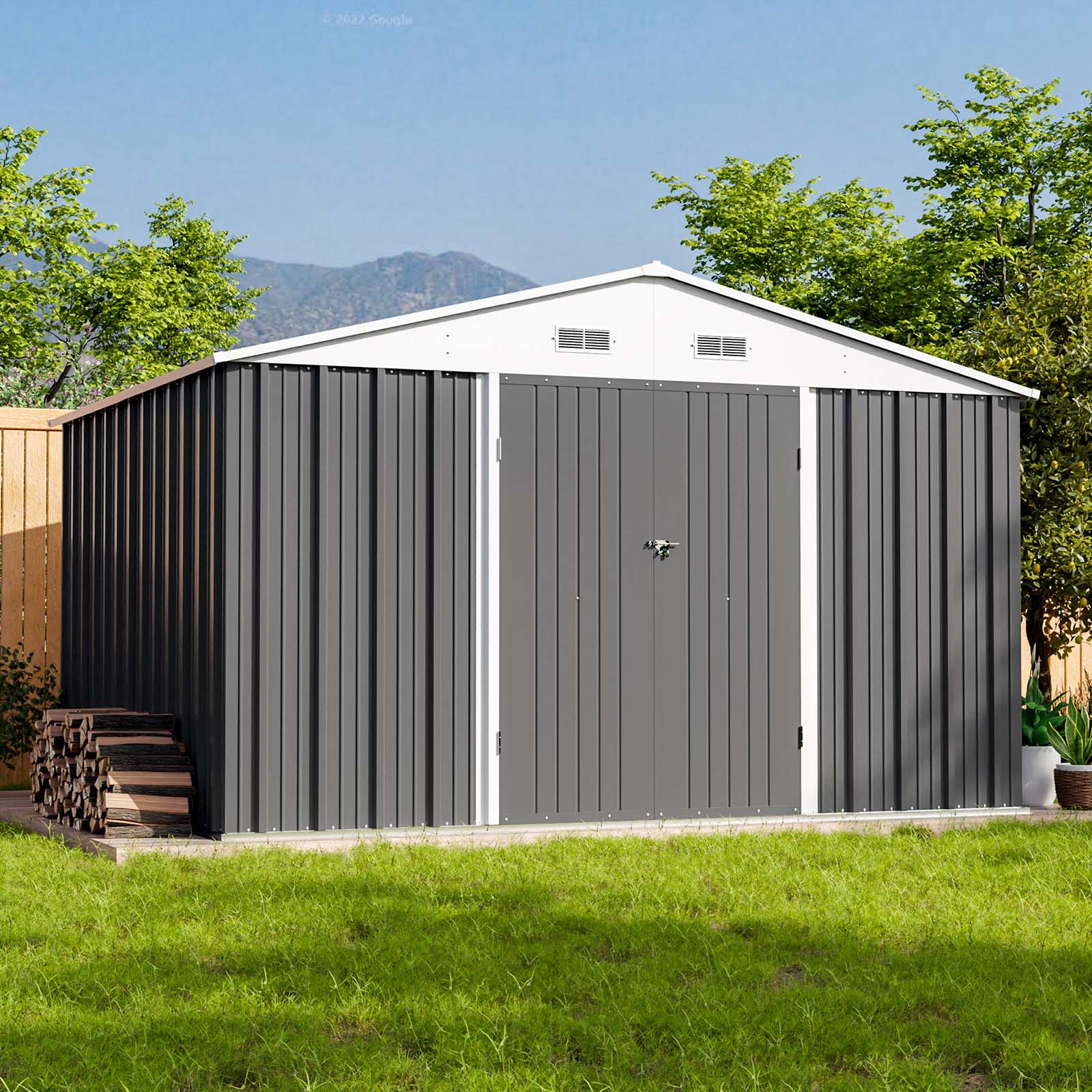 

10 X 8 Ft Metal Outdoor Storage Shed, Large Steel Utility Tool Shed Storage House With Lockable Door, Garden Tool Shed For Backyard Garden Patio Lawn