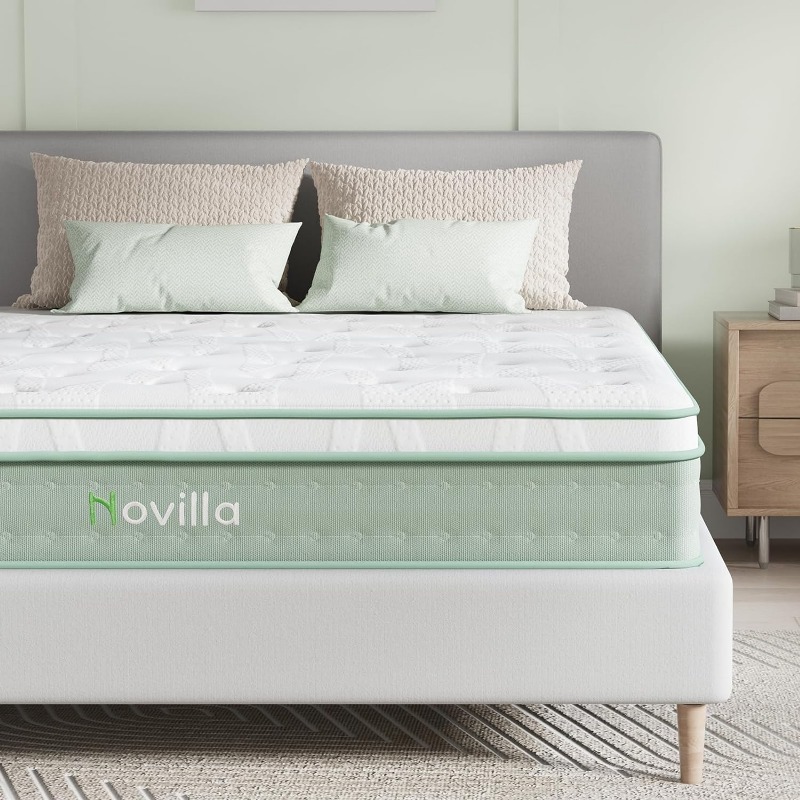 Novilla Mattress, Hybrid Mattress with Knitted Cover, Gel Memory Foam with High High Resilience Foam, Medium Firm Mattress