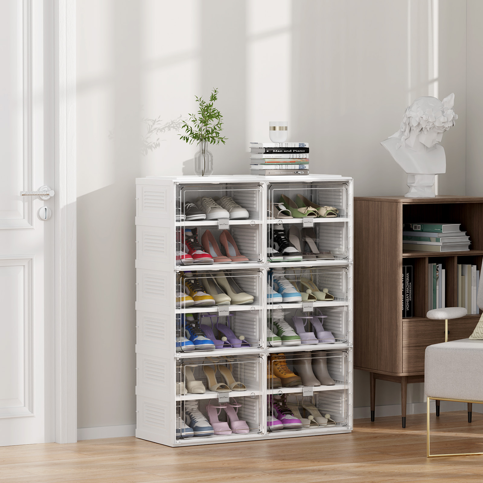 Shoe Box DWVO Large 18 Pack Shoe Storage Boxes, Plastic Stackable