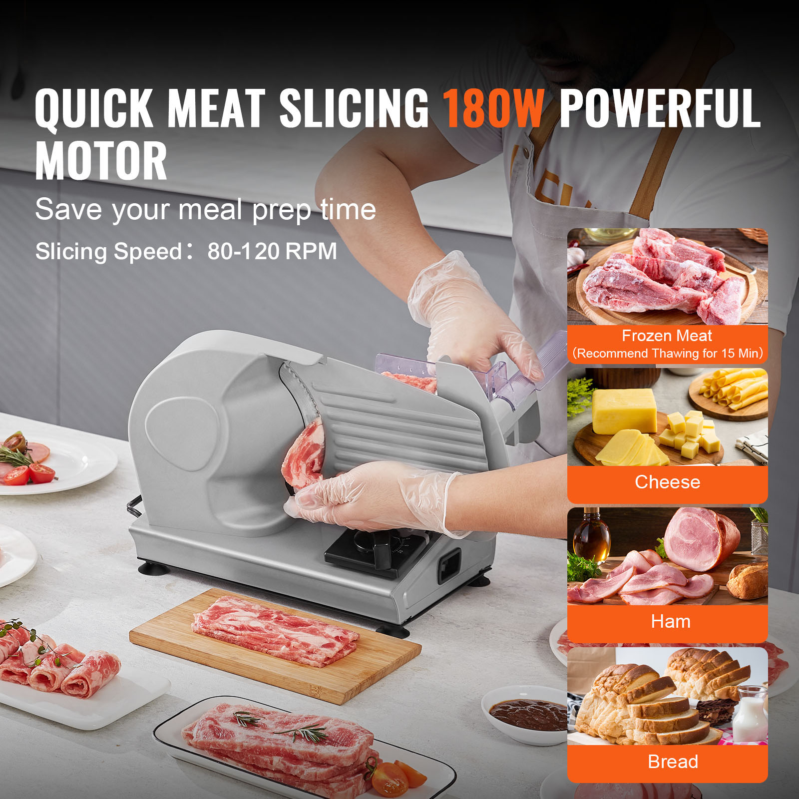 

Vevor Meat , 180w Electric Food With 7.5" Sus420 Stainless Steel Blade And , 0-0.6 Inch Adjustable Thickness For Home Use, Easy To Clean, Cut Meat, Bread, Ham And Cheese