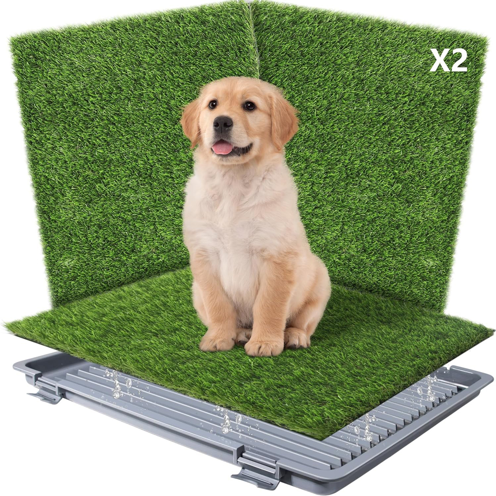 

Dog Grass Pad With Gray Tray (22"x18"): Reusable Training Pad With 2-pack Replaceable Artificial Grass - Quick Absorbent Indoor Portable Dog Patio Potty, Washable Pee Pad For Small Dog