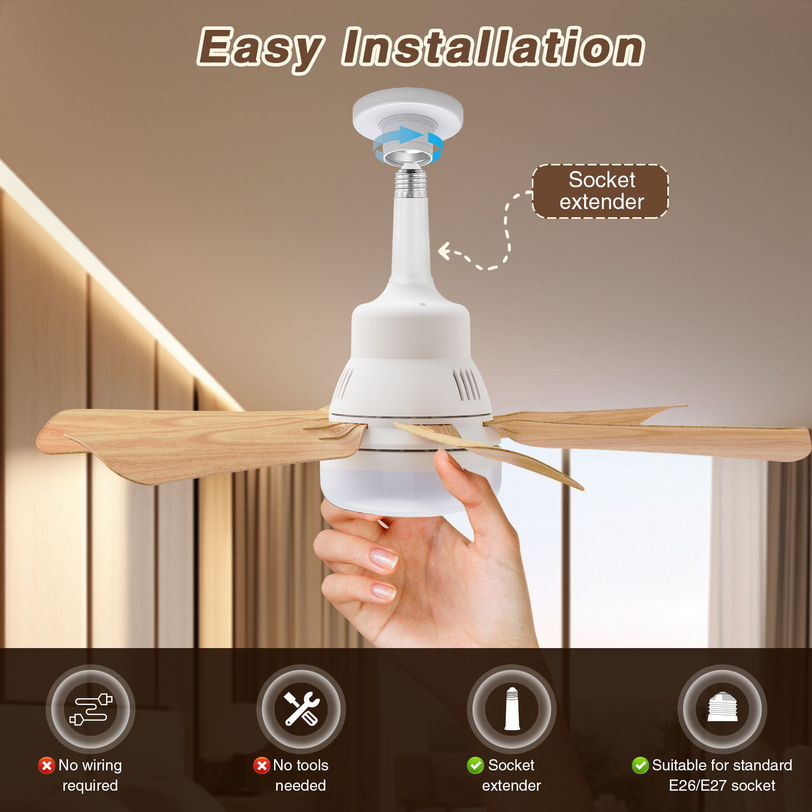 Socket Ceiling Fan Light Remote E 27 Based Easy Install details 2