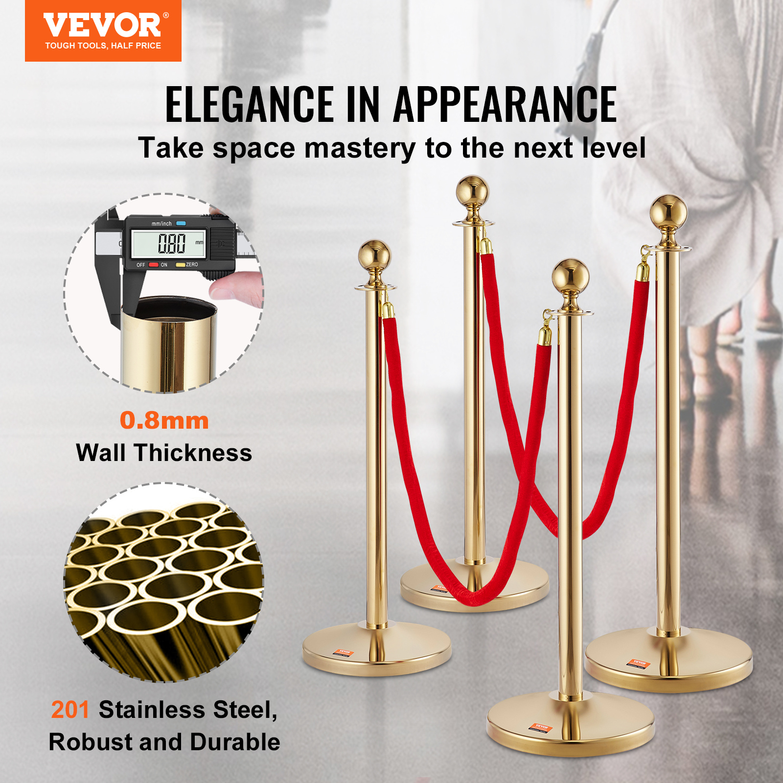 

Vevor Stanchions With Velvet Ropes, With Hollow Base And 5ft Ropes, Water Fillable Gold Stanchions Ball Top Queue Divider Runner For Party